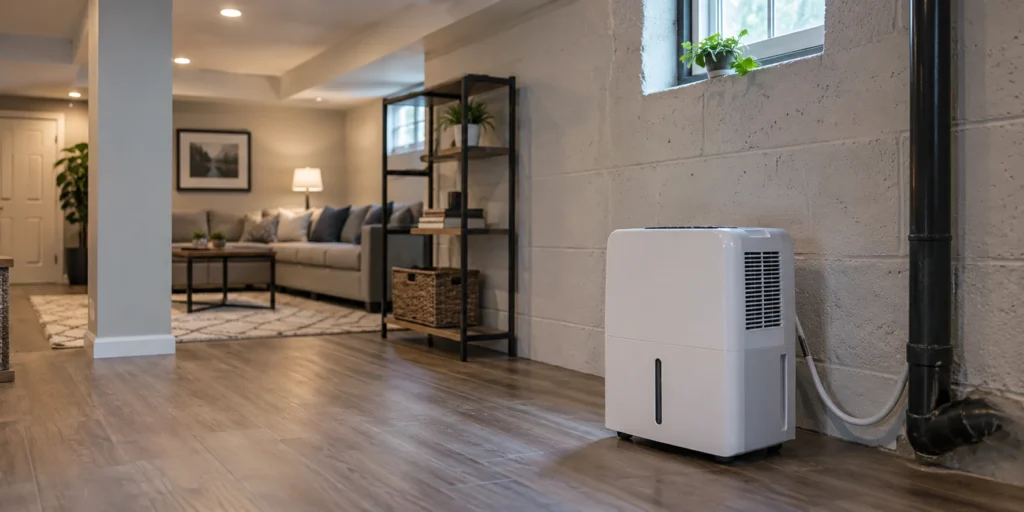 Basement dehumidifier for controlling indoor humidity