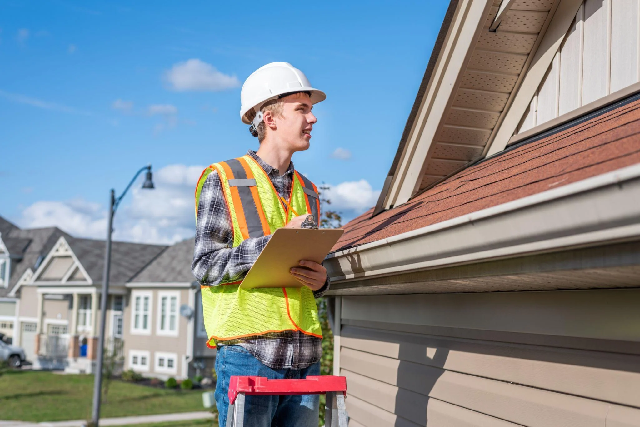 Home inspector standing outside a Canadian home in Brampton